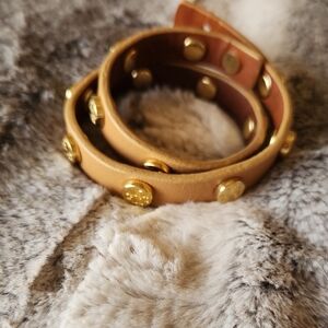 Tory Burch Tan Gold Leather Wrap Bracelet